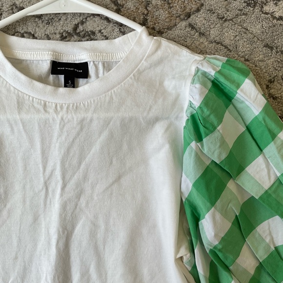 Who What Wear White and Green Gingham Blouse - Picture 3 of 5